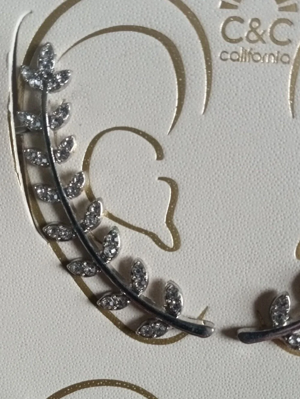C&C California Crystal Leaf Ear Climber Earrings Set Silver and Gold Tone New - Picture 10 of 10